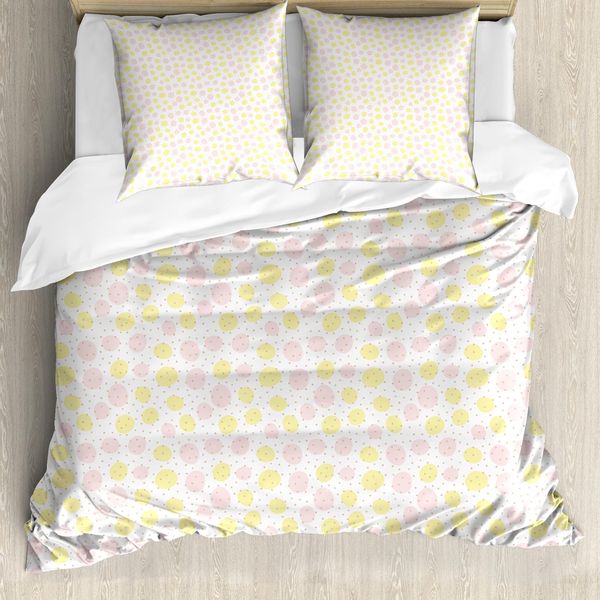 Abakuhaus Set Copripiumino A Pois Gialli Per Letti Singoli, Pastel Tone Blots, Antiacaro, Adatto A Chi Soffre Di Allergie, Con Federa, 155 Cm X 220 Cm - 80 X 80 Cm, Rosa Giallo-image