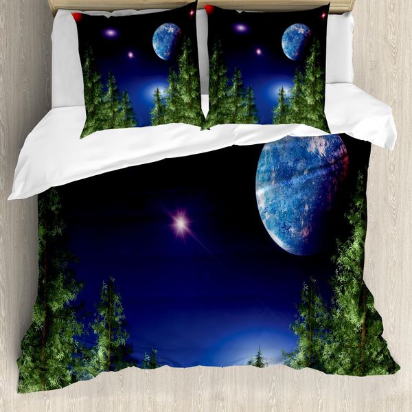 Abakuhaus Set Copripiumino Per Letto Singolo, Notte Cosmica Pino, Antiacaro Adatto A Chi Soffre Di Allergie Con Federa, 200 Cm X 200 Cm - 80 X 80 Cm, Verde Multicolore-image