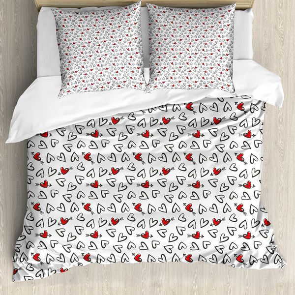 Abakuhaus Set Copripiumino Vintage Valentine Per Letti Singoli, Romantico, Antiacaro, Adatto A Chi Soffre Di Allergie, Con Federa, 200 Cm X 200 Cm - 80 X 80 Cm, Grigio Antracite Vermiglio-image