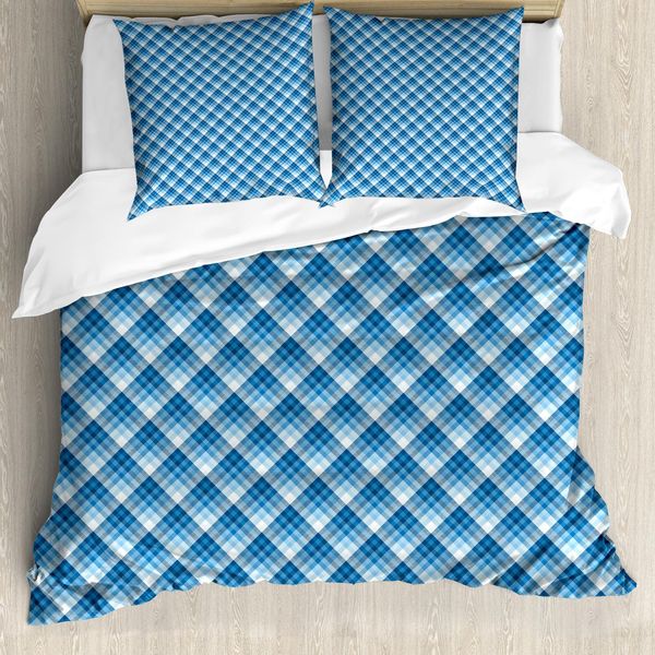 Set Copripiumino Abakuhaus Marine-Plaid Per Letti Singoli, Linee Diagonali Astratte, Antiacaro, Adatto A Chi Soffre Di Allergie, Con Federa, 155 Cm X 220 Cm - 80 X 80 Cm, Sky Blue Sky Blue-image