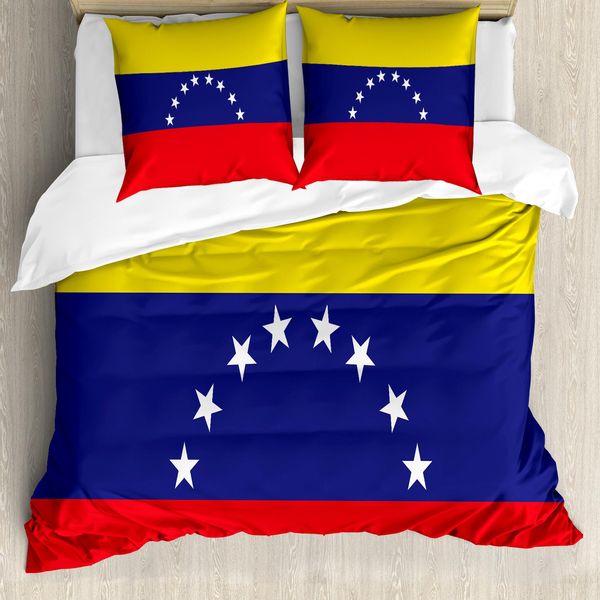 Abakuhaus Venezuela Set Copripiumino Per Letti Singoli, Mappa Colorata Del Paese, Antiacaro, Adatto A Chi Soffre Di Allergie, Con Federa, 155 Cm X 220 Cm - 80 X 80 Cm, Giallo Indaco-image