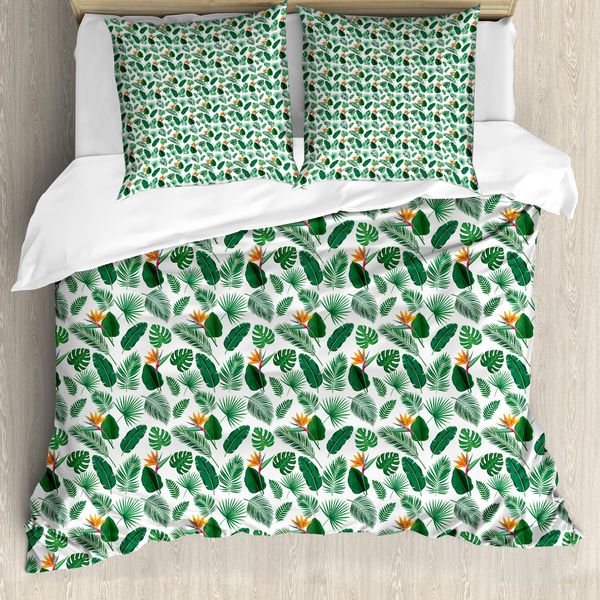 Abakuhaus Set Copripiumino Per Letto Singolo Philodendron, Fogliame Della Giungla, Antiacaro, Adatto A Chi Soffre Di Allergie, Con Federa, 200 Cm X 200 Cm - 80 X 80 Cm, Verde Cacciatore Verde Felce-image