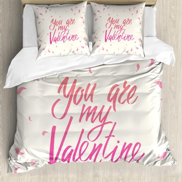 Abakuhaus Set Copripiumino Vintage Valentine Per Letti Singoli, Parole Romantiche, Antiacaro, Adatto A Chi Soffre Di Allergie, Con Federa, 155 Cm X 220 Cm - 80 X 80 Cm, Avorio Rosa Rosa Pastello-image