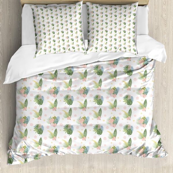 Abakuhaus Set Copripiumino Philodendron Per Letti Singoli, Summer Tropic, Antiacaro, Adatto A Chi Soffre Di Allergie, Con Federa, 155 Cm X 220 Cm - 80 X 80 Cm, Verde Reseda Blush-image