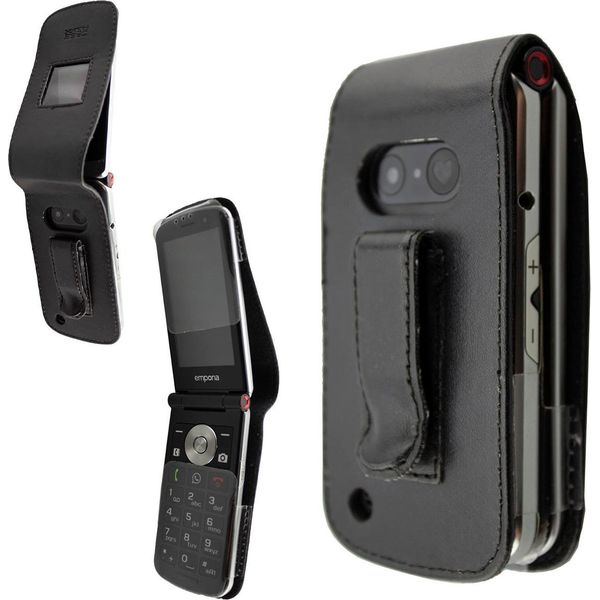 Caseroxx Custodia In Pelle Con Clip Da Cintura Compatibile Con Emporia Touchsmart V188 In Vera Pelle, Custodia Con Clip Da Cintura E Finestra Di Visualizzazione-image