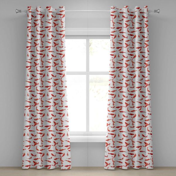 Abakuhaus Tenda Con Occhielli Con Motivo Koi, Asiatico Esotico Sott'acqua Nuotando Animale Simbolo Di Fortuna Mare Natura Illustrazione, Tende Decorative A 2 Pannelli, 280 Cm X 260 Cm, Arancione-image