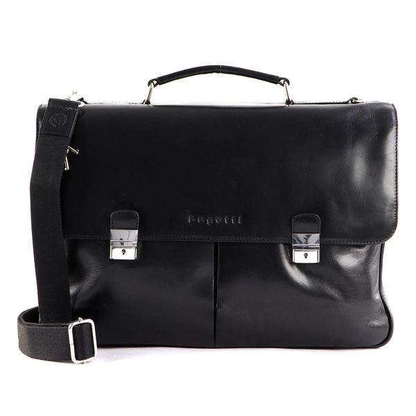 Bugatti Pelle Cartella Laptop Bag Con Scomparto Per Laptop Romano Briefcase Black Nero-image