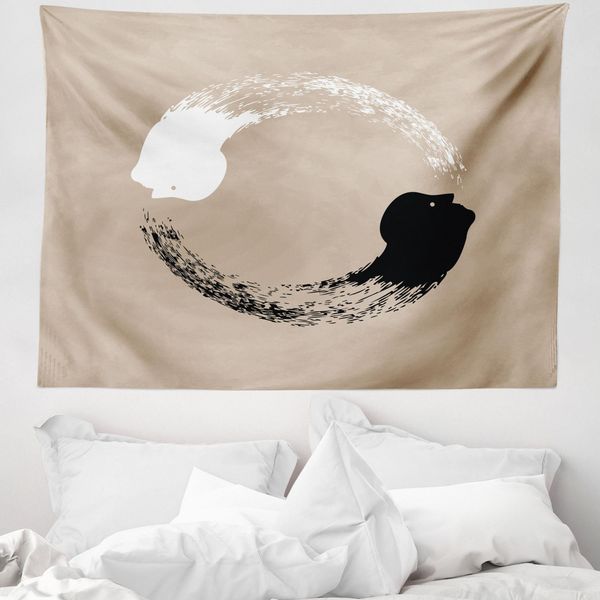 Abakuhaus Yin E Yang Arazzo, Ritratti Umani In Morbido Tessuto Microfibra Lavabile Senza Scolorimento Stampa Digitale, 150 X 110 Cm, Bianco E Nero E Marrone Chiaro-image