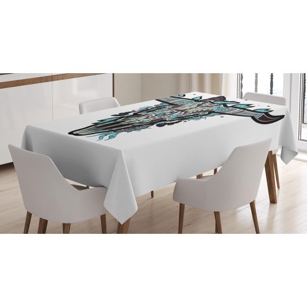Tovaglia Abakuhaus Con Motivo Bufalo, Teschi Messicani E Bisonti, Facile Da Pulire, Lavabile, Resistente Allo Sporco E Con Colori Vivaci, Stampa Di Alta Qualità, 140 X 240 Cm, Multicolore-image