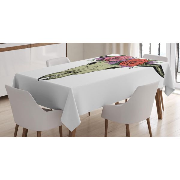 Abakuhaus Tovaglia Con Bufalo, Teschio Di Bisonte Con Fiori, Stampa Personalizzata Colori Vivaci Senza Scolorimento Lavabile Per Uso Esterno, 140 X 240 Cm, Multicolore Bianco-image