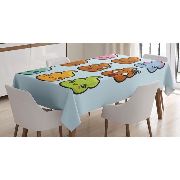 Abakuhaus Tovaglia Con Emoji Cacca, Cartoni Animati Kawaii, Stampa Personalizzata Colori Vivaci Che Non Sbiadiscono Lavabile Per Uso Esterno, 140 X 240 Cm, Azzurro E Multicolore-image