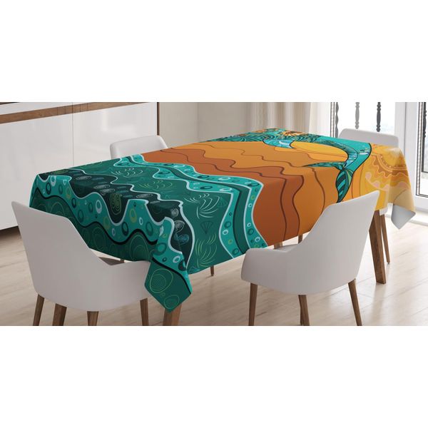 Abakuhaus Tovaglia Orientale, Dettagli Ornamentali Con Delfini, Resistente Allo Sporco, Facile Da Pulire, Lavabile, Stampa Con Colori Vivaci Che Non Sbiadiscono, 140 X 240 Cm, Verde Acqua Scuro Multicolore-image