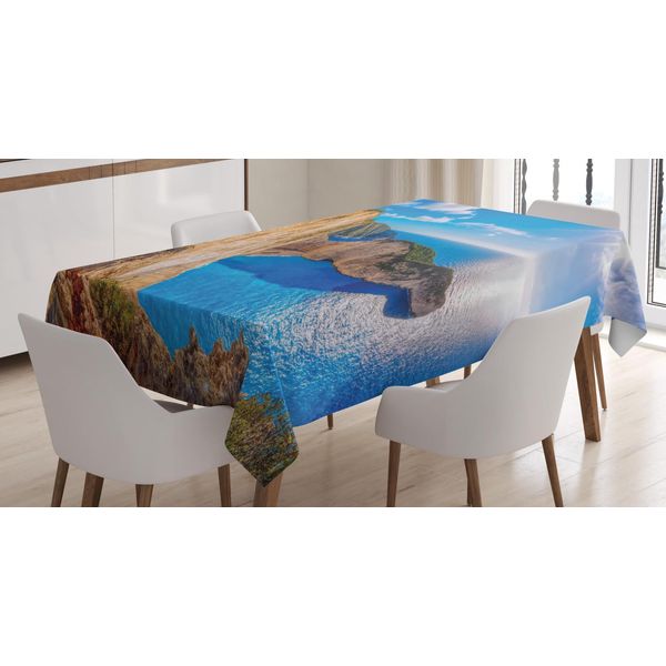 Abakuhaus Grecia Tovaglia, Navagio Sull'isola Di Zante, Stampa Personalizzata Colori Vivaci Senza Scolorimento Lavabile Per Uso Esterno, 140 X 240 Cm, Blu Azzurro Bianco-image