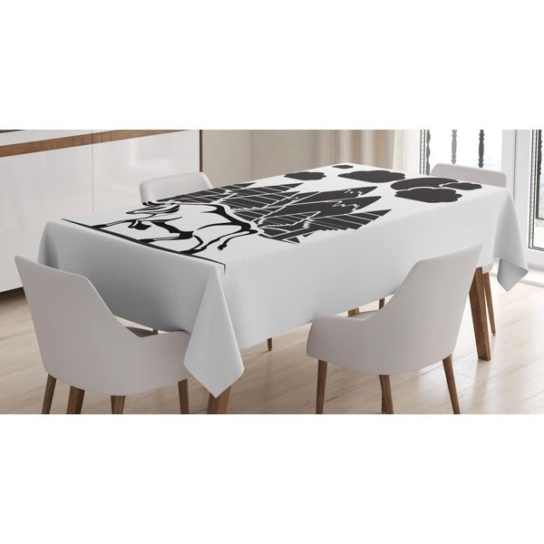 Tovaglia Abakuhaus Con Motivo Bufalo, Stampa Monocromatica Wild Bison, Colori Vivaci Che Non Sbiadiscono, Lavabile Per Uso Interno O Esterno, 140 X 200 Cm, Grigio Antracite E Bianco-image
