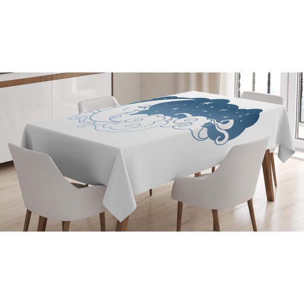Abakuhaus Tovaglia Notte Stellata, Nuvole A Mezzaluna Ricciute, Stampa Con Colori Chiari Senza Sbiadimento Lavabile Per Interni O Esterni, 140 X 240 Cm, Blu Cielo Scuro Blu Grigio-image