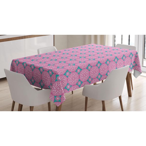 Abakuhaus Tovaglia Astratta, Motivi Ornamentali Rotondi, Stampa Con Colori Chiari Che Non Sbiadiscono Lavabile Per Interni O Esterni, 140 X 240 Cm, Rosa Scuro Seafoam-image