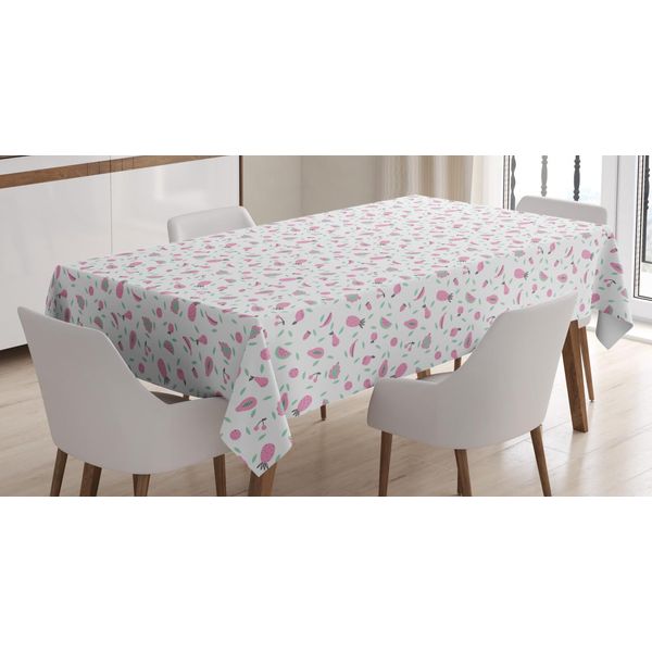 Abakuhaus Tovaglia Con Motivi Frutta, Ananas Tropicali E Ciliegie, Impermeabile, Lavabile, Colori Vivaci Che Non Sbiadiscono, Personalizzata, 140 X 200 Cm, Rosa Baby E Verde Menta-image