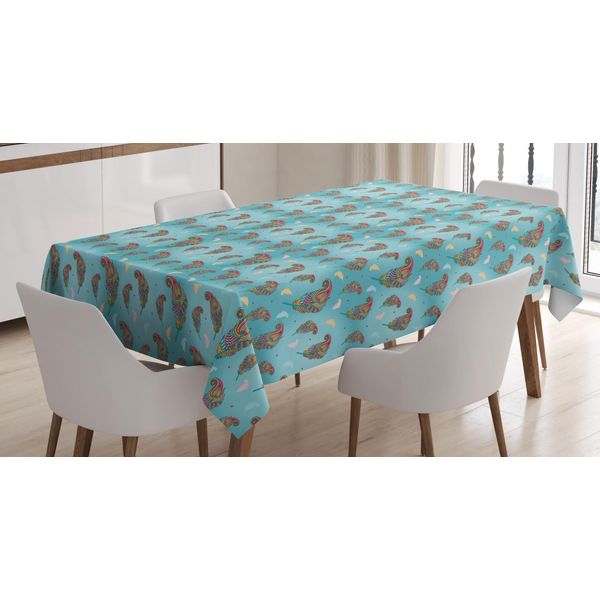 Abakuhaus Tovaglia Bohemien, Piumaggio, Adatta Per Interni Ed Esterni Lavabile Stampa Colori Chiari Nessuno Scolorimento, 140 X 200 Cm, Seafoam Multicolore-image