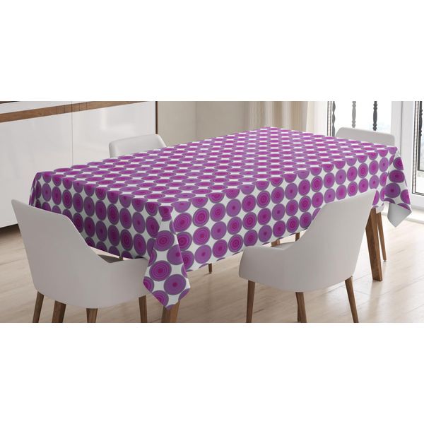 Abakuhaus Tovaglia Astratta, Cerchi Viola Ripetitivi, Facile Da Pulire, Lavabile, Resistente Allo Sporco E Con Colori Chiari, Stampa Di Alta Qualità, 140 X 240 Cm, Bianco Viola-image