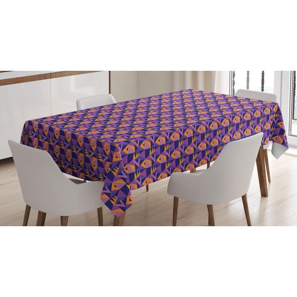 Abakuhaus Tovaglia Astratta, Vivid Geometric Polygonal, Stampa Personalizzata Colori Vivaci Senza Scolorimento Lavabile Per Uso Esterno, 140 X 240 Cm, Indigo Marigold-image