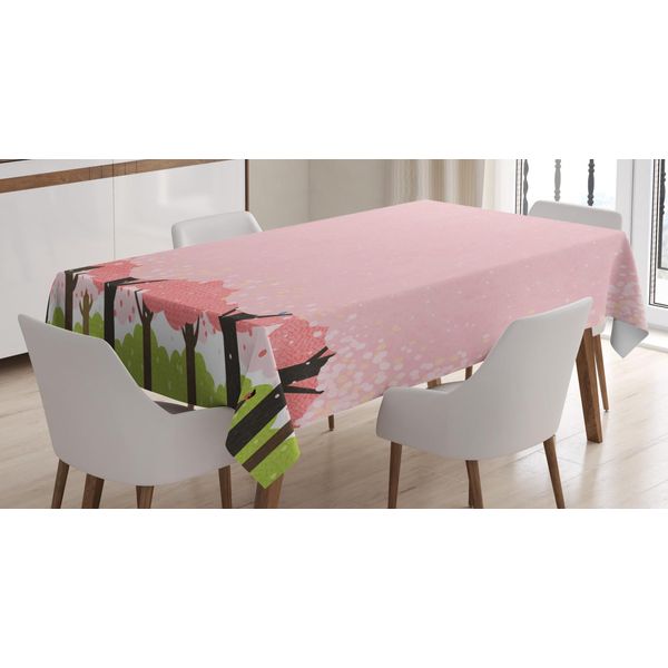 Abakuhaus Tovaglia Con Motivo Alberi, Fiori Di Ciliegio Primaverili, Adatta Per Interni Ed Esterni Lavabile Stampa Colori Chiari Nessuno Scolorimento, 140 X 200 Cm, Rosa Verde Mela-image