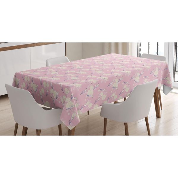 Abakuhaus Tovaglia Con Uccelli, Tucani E Fiori In Stile Vittoriano, Stampa Personalizzata Con Colori Vivaci, Lavabile, Resistente All'acqua, Non Sbiadisce, 140 X 240 Cm, Rosa Pallido Crema-image