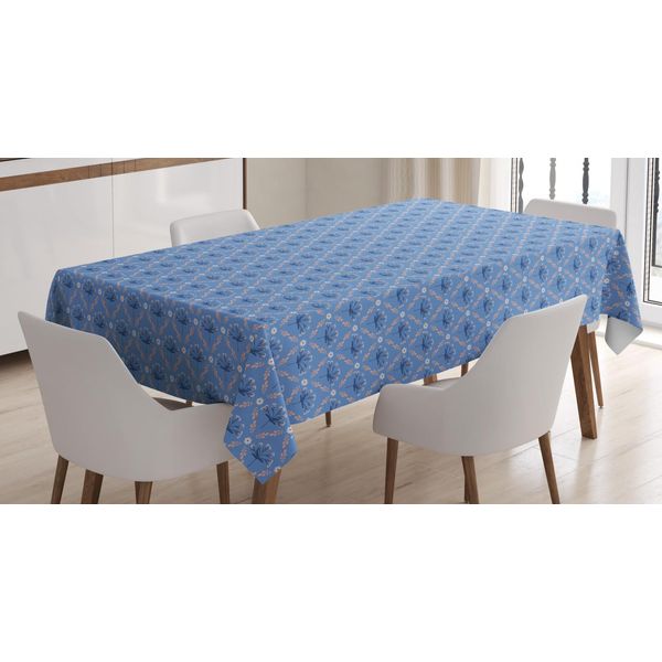 Abakuhaus Tovaglia Floreale, Foglie Di Alloro Blu Pesca, Stampa Personalizzata Colori Chiari Senza Scolorimento Lavabile Per Esterni, 140 X 240 Cm, Ceil Blu Pesca-image