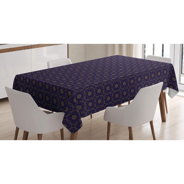 Abakuhaus Tovaglia Orientale, Motivi Floreali Arching Dots, Resistente Allo Sporco, Facile Da Pulire, Lavabile, Stampa Con Colori Chiari Che Non Sbiadiscono, 140 X 200 Cm, Indaco Scuro, Kaki Scuro-image
