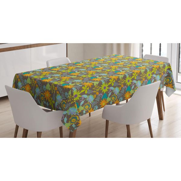 Abakuhaus Tovaglia Floreale, Look Retrò Con Fiori Primaverili, Stampa Con Colori Vivaci Che Non Sbiadiscono, Lavabile Per Uso Interno O Esterno, 140 X 200 Cm, Color Tortora E Arancione Chiaro-image