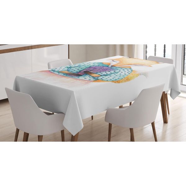 Abakuhaus Tovaglia Con Caricature, Lady Fox Bouquet Di Lavanda, Facile Da Pulire, Lavabile, Resistente Allo Sporco E Con Colori Vivaci, Stampa Di Alta Qualità, 140 X 240 Cm, Beige, Blu, Viola-image