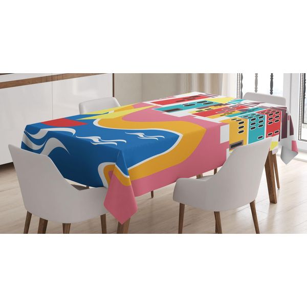 Abakuhaus Tovaglia Con Motivo Urbano, Cartoon Summertown Art, Facile Da Pulire Lavabile Resistente Allo Sporco E Con Colori Vivaci Stampa Di Alta Qualità, 140 X 200 Cm, Multicolore-image
