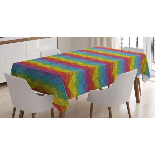 Abakuhaus Tovaglia Astratta, Seigaiha Onde Arcobaleno, Resistente Allo Sporco, Facile Da Pulire, Lavabile, Stampa Con Colori Vivaci Che Non Sbiadiscono, 140 X 240 Cm, Multicolore-image
