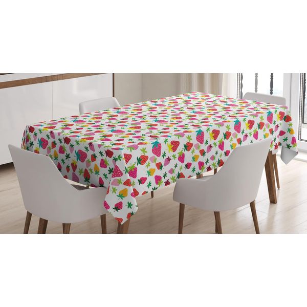 Abakuhaus Tovaglia Con Motivi Fruttati, Fragole Cartoon, Stampa Con Colori Vivaci Che Non Sbiadiscono, Lavabile Per Uso Interno O Esterno, 140 X 240 Cm, Rosa Senape-image