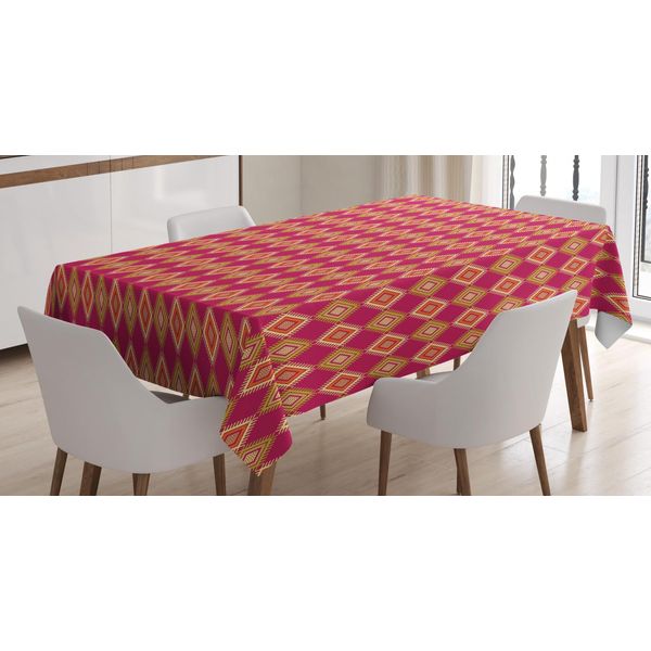Abakuhaus Tovaglia Etnica, Arte Geometrica Folcloristica, Stampa Personalizzata Colori Vivaci Senza Scolorimento Lavabile Per Uso Esterno, 140 X 240 Cm, Magenta Multicolore-image