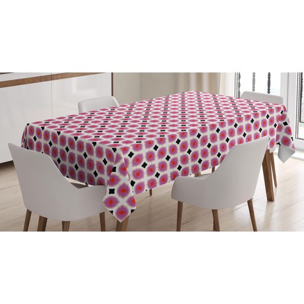 Abakuhaus Tovaglia Astratta, 70 Motivi Circolari Retrò, Stampa Con Colori Vivaci Che Non Sbiadiscono, Lavabile Per Uso Interno O Esterno, 140 X 240 Cm, Rosa-image