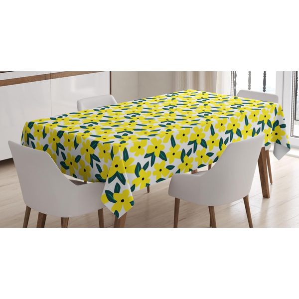 Abakuhaus Tovaglia Floreale, Motivo Floreale Grande E Audace, Stampa Personalizzata Con Colori Vivaci, Lavabile, Resistente All'acqua, Non Sbiadisce, 140 X 240 Cm, Giallo E Verde Acqua Scuro-image