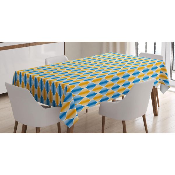 Abakuhaus Tovaglia Astratta, Motivi Retrò Grungy Ogee, Facile Da Pulire, Lavabile, Resistente Allo Sporco E Con Colori Chiari, Stampa Di Alta Qualità, 140 X 200 Cm, Blu Azzurro E Arancione-image