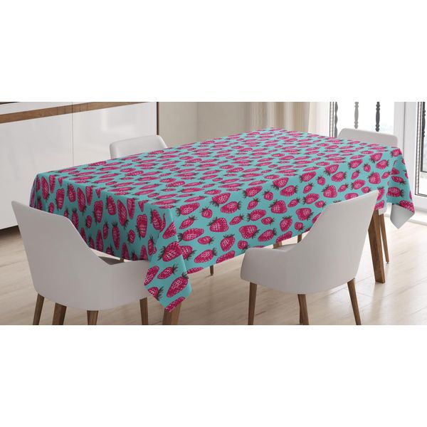 Abakuhaus Tovaglia Fragola, Frutta Moderna Astratta, Stampa Personalizzata Con Colori Vivaci Lavabile Impermeabile Non Sbiadisce, 140 X 200 Cm, Magenta Grigio E Seafoam-image