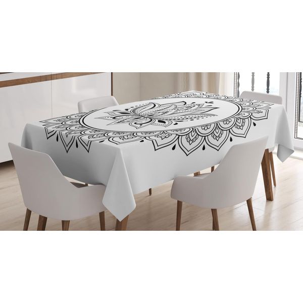 Abakuhaus Tovaglia Etnica, Mandala Con Fiori Di Loto, Resistente Allo Sporco Grazie Alla Più Moderna Tecnologia Di Stampa, Lavabile, Colori Chiari, 140 X 240 Cm, Grigio Antracite E Bianco-image