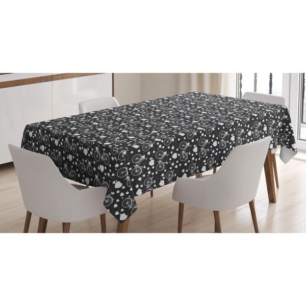 Abakuhaus Tovaglia Con Cuori, Biciclette E Cuore, Stampa Personalizzata Con Colori Vivaci, Lavabile, Impermeabile, Non Sbiadisce, 140 X 240 Cm, Grigio Scuro E Bianco-image
