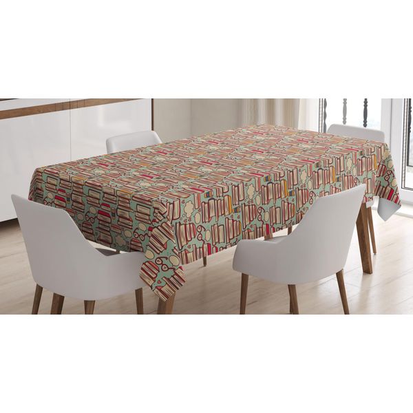 Abakuhaus Tovaglia Con Scarabocchi, Pila Di Libri, Occhiali, Stampa Personalizzata Con Colori Vivaci, Lavabile, Resistente All'acqua, Non Sbiadisce, 140 X 240 Cm, Rosa, Bianco, Verde-image