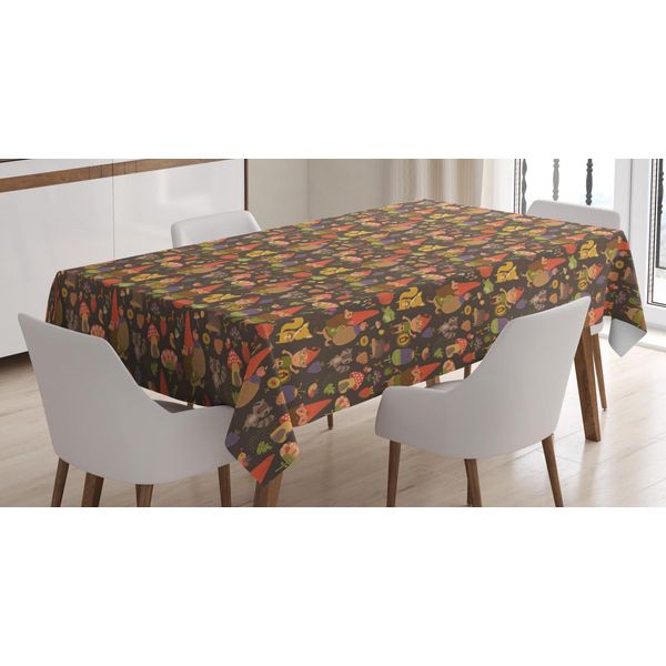 Abakuhaus Tovaglia Bosco, Gnomi E Animali Arte, Stampa Personalizzata Colori Vivaci Senza Scolorimento Lavabile Per Esterni, 140 X 240 Cm, Taupe Scuro E Multicolore-image