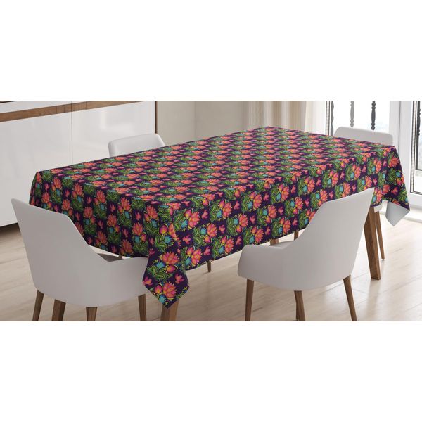 Abakuhaus Tovaglia A Fiori, Motivo Floreale Decorativo, Facile Da Pulire, Lavabile, Resistente Allo Sporco E Con Colori Vivaci, Stampa Di Alta Qualità, 140 X 240 Cm, Viola Scuro E Multicolore-image