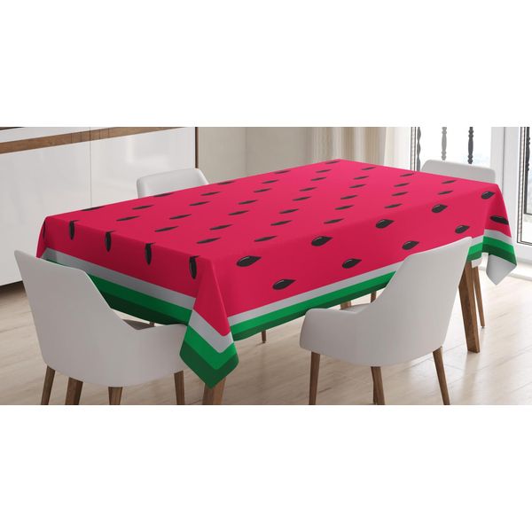 Abakuhaus Tovaglia Con Motivi Frutta, Motivo Fetta Di Anguria, Stampa Con Colori Vivaci Che Non Sbiadiscono, Lavabile Per Uso Interno O Esterno, 140 X 240 Cm, Rosa Verde Felce-image