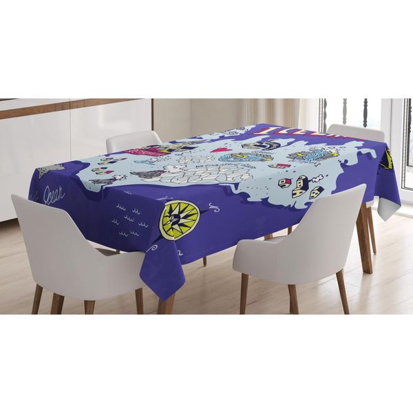 Abakuhaus Tovaglia Island, Mappa Islandese Doodle, Stampa Personalizzata Con Colori Vivaci Lavabile Impermeabile Non Sbiadisce, 140 X 200 Cm, Multicolore-image