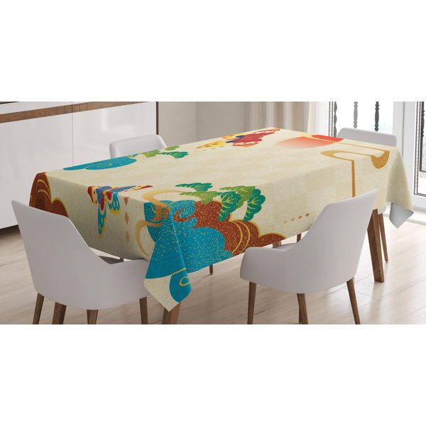 Abakuhaus Tovaglia Artistica, Sole, Nuvole E Farfalle, Stampa Personalizzata Colori Vivaci Che Non Sbiadiscono Lavabile Per Uso Esterno, 140 X 240 Cm, Multicolore-image