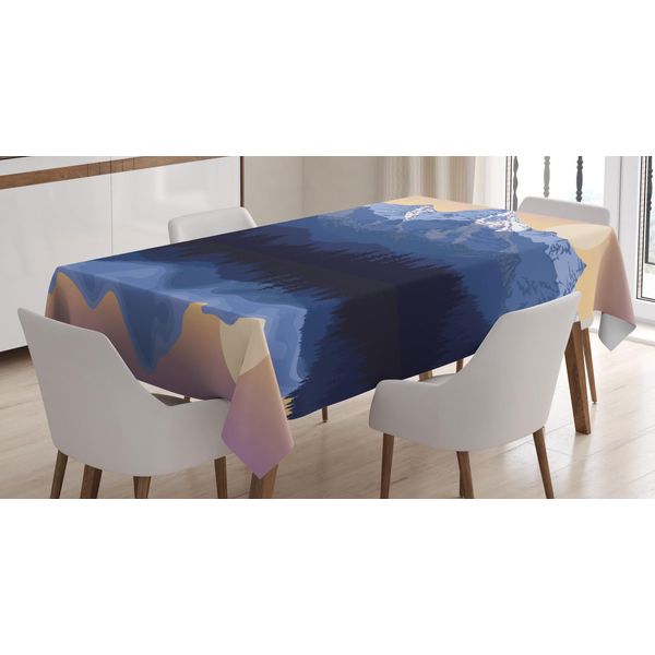 Abakuhaus Tovaglia Paesaggio, Illustrazione Montagne, Facile Da Pulire, Lavabile, Resistente Allo Sporco E Con Colori Vivaci, Stampa Di Alta Qualità, 140 X 240 Cm, Blu Scuro E Champagne-image