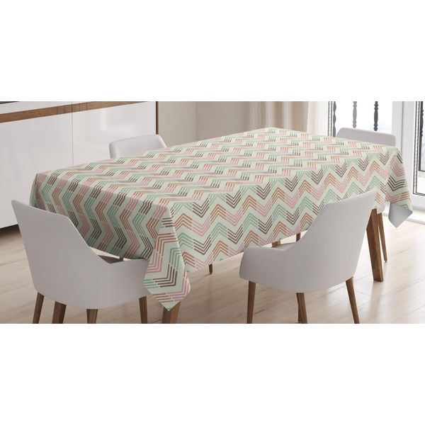Abakuhaus Tovaglia Etnica, Motivi Folcloristici A Zig Zag, Impermeabile, Lavabile Con Colori Vivaci Che Non Sbiadiscono, Personalizzata, 140 X 200 Cm, Avorio E Multicolore-image