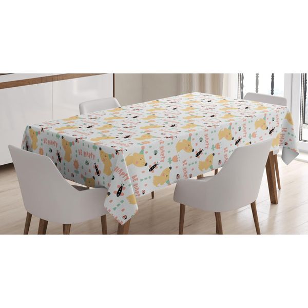 Abakuhaus Sei Felice Tovaglia, Allegra Scritta Scarabocchiata, Stampa Personalizzata Colori Vivaci Che Non Sbiadiscono Lavabile Per Uso Esterno, 140 X 240 Cm, Multicolore Bianco-image