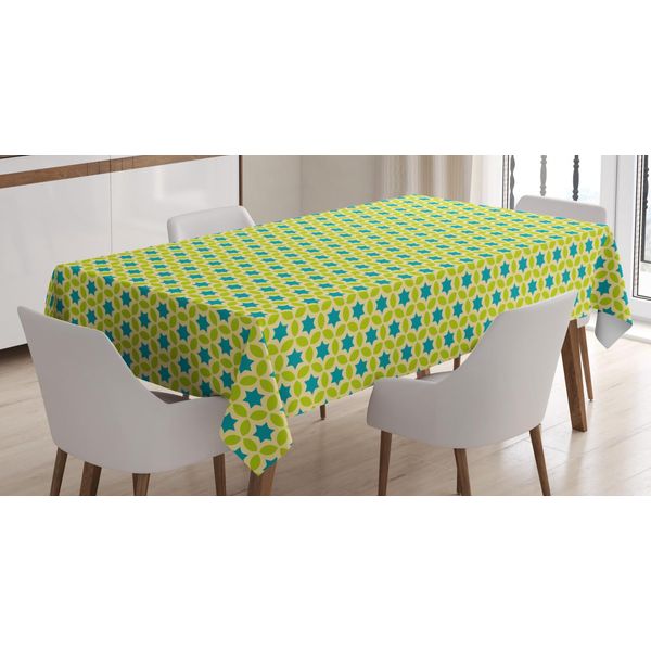 Abakuhaus Tovaglia Astratta, Stelle Rotonde Moderne, Stampa Personalizzata Colori Chiari Senza Scolorimento Lavabile Per Esterni, 140 X 240 Cm, Giallo Petrolio Blu-image